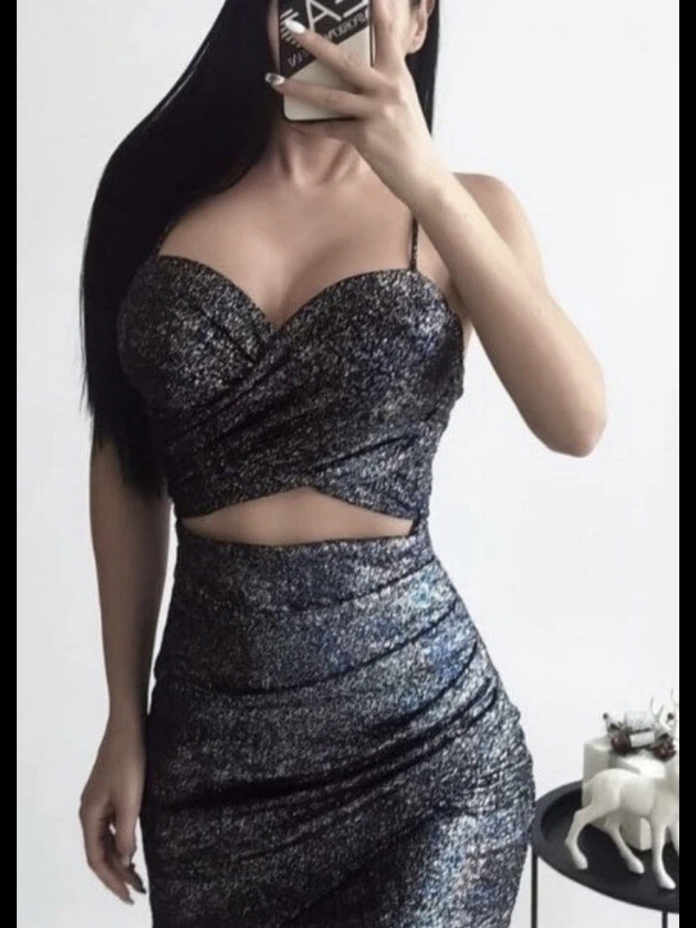 Zara Black Glitter Ruched Mini Dress Set